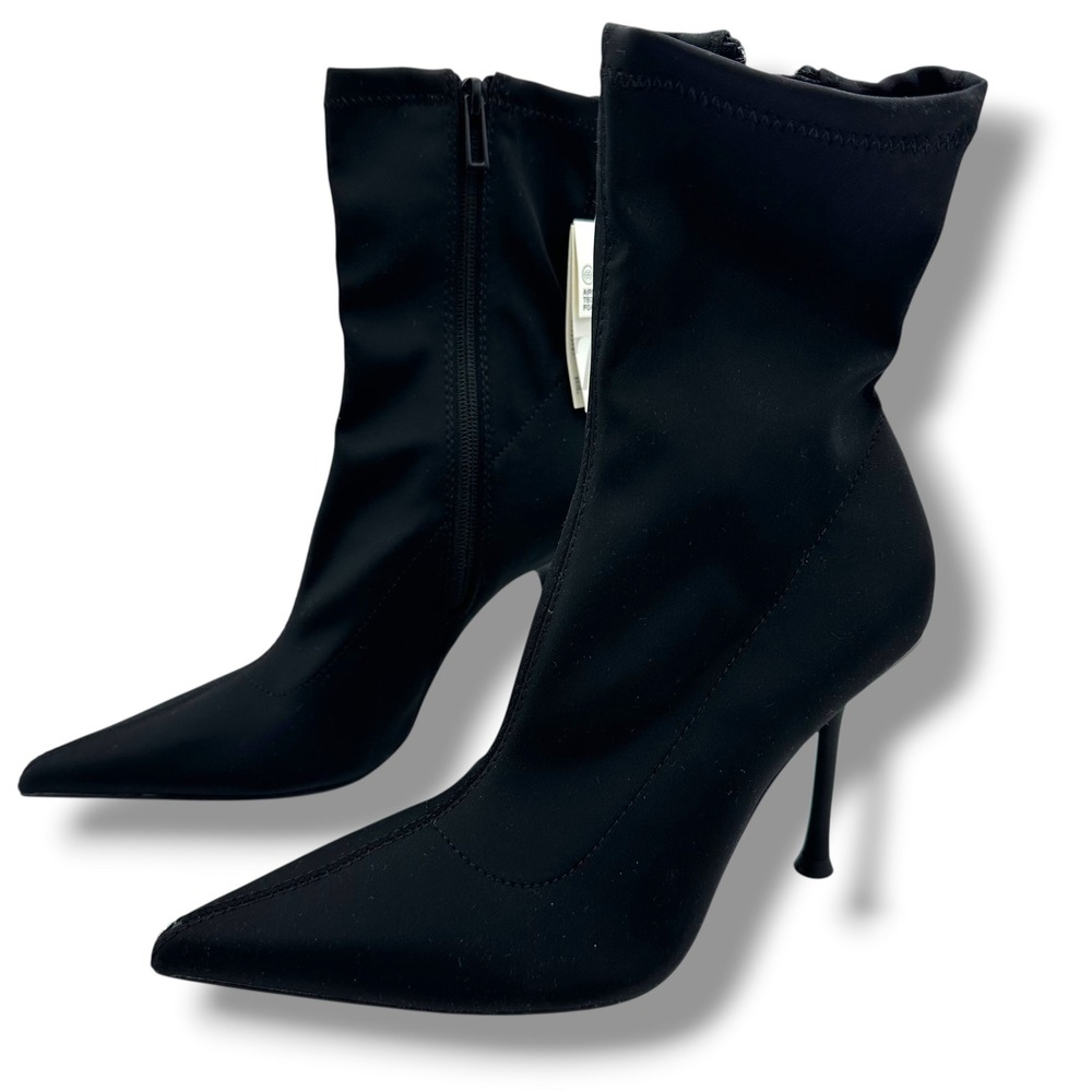 Zara Black Fabric High Heel Ankle Boots Pointed Toe Sock Booties 3154/210/800  6